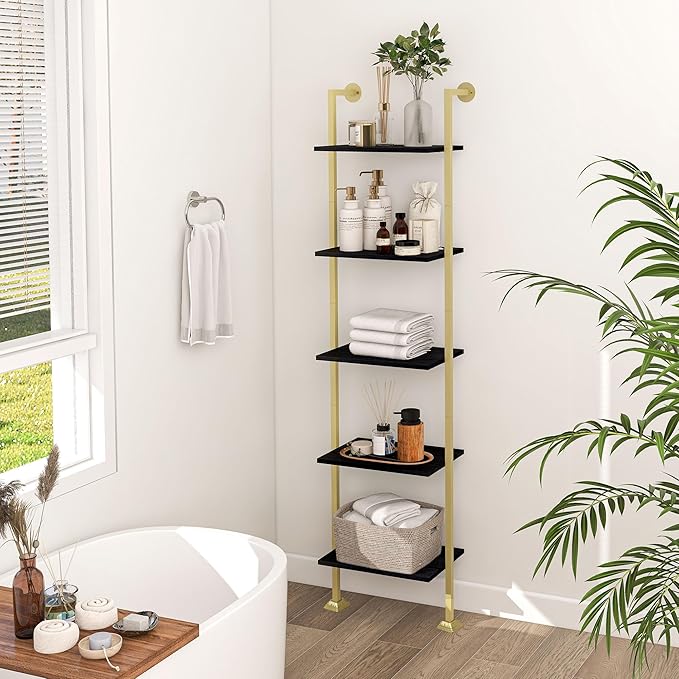 Axeman 5-Tier Ladder Bookcase, Tall Narrow Bookshelf for Small Spaces, Modern...