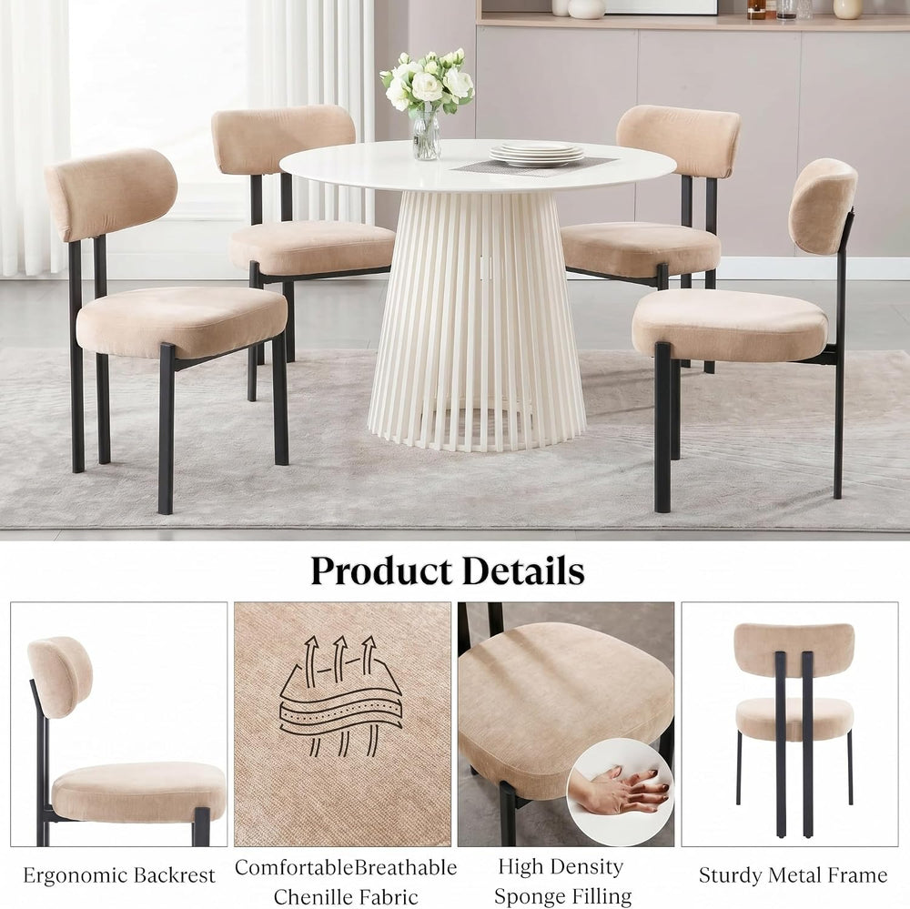 Ya-Home Modern Dining Chairs Set of 2, Chenille Kitchen Chairs, Khaki | Curve...