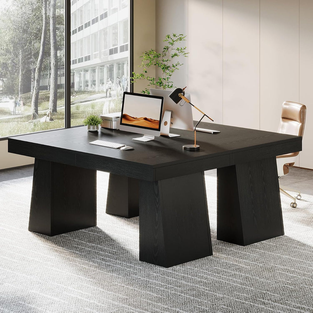 Tribesigns 55-Inch Executive Desk, Thick Wood Office Computer Desk with Doubl...