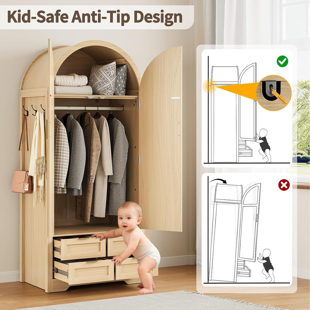 Armoire Wardrobe Closet with 4 Drawers - Wood Bedroom Armoires and Wardrobes ...