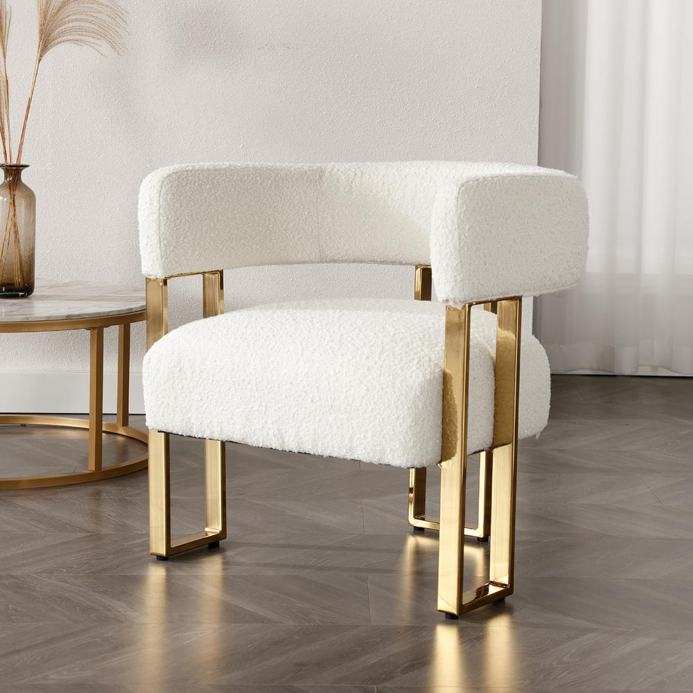 Barrel Accent Chair,Modern Side Chair with Golden Metal Legs, Sherpa Upholste...