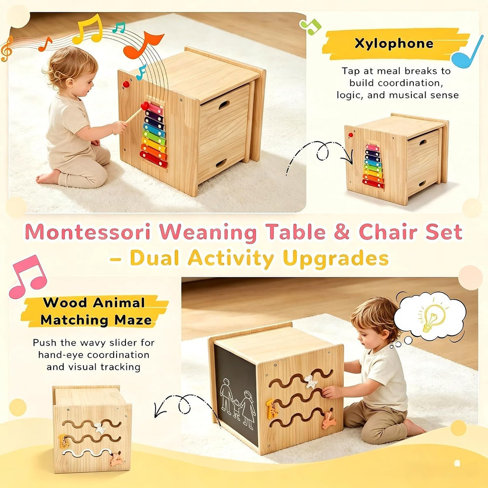 Montessori Weaning Table and Chair Set for Toddlers Age 1-3, Multi-Sensory | ...