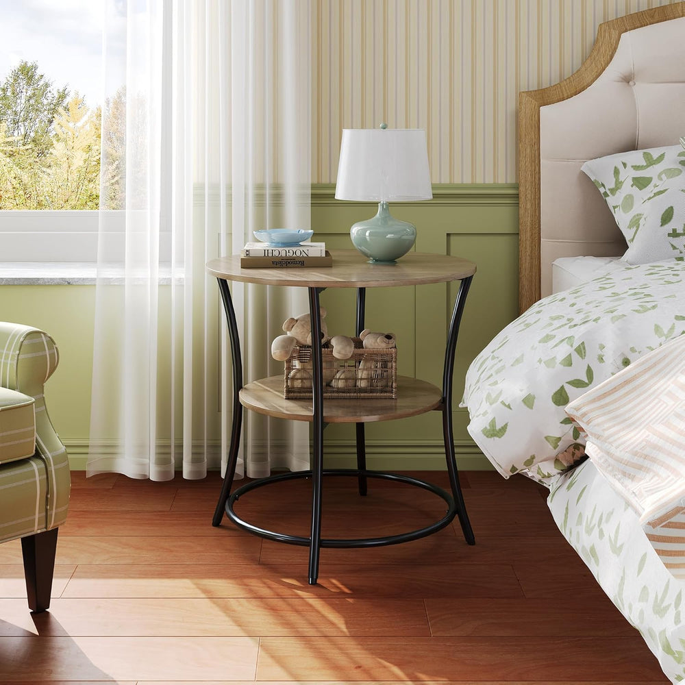 WLIVE Side Table, Round End Table with 2 Storage Shelves for Living Room, Bed...