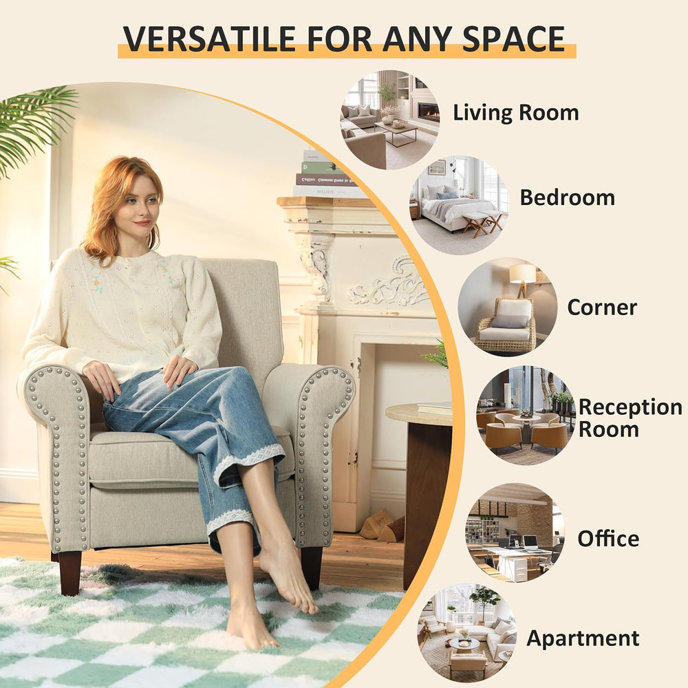 PrimeZone Comfy Accent Chairs Set of 2, Mid-Century Modern Arm Chair, Beige |...
