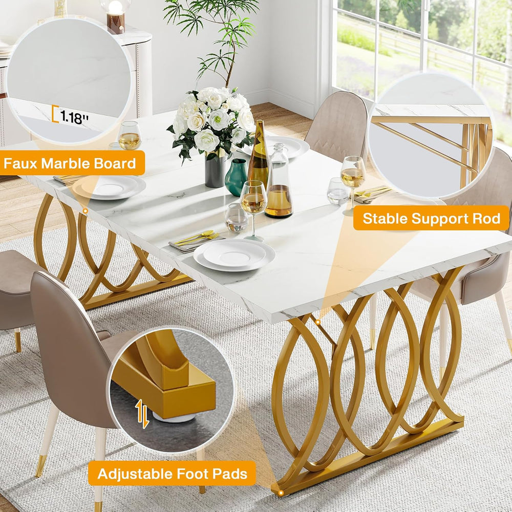 Tribesigns 63" Dining Table for 4 to 6, White and Gold Kitchen Table | M...