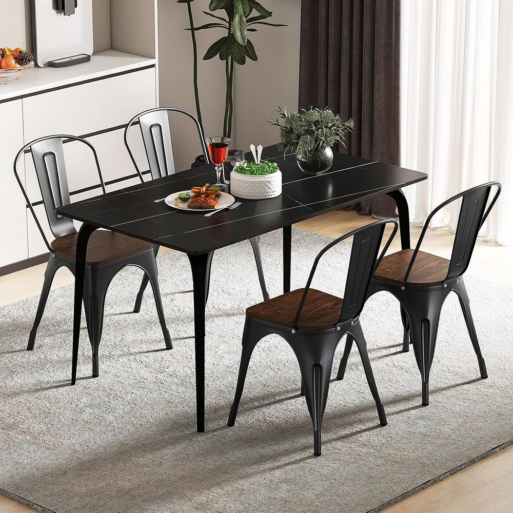 COSTWAY Stackable Metal Dining Chairs Set of 4 with Wood Seat and High Back |...
