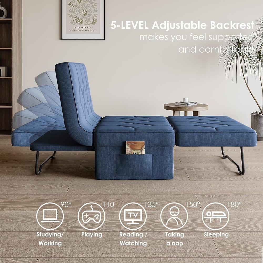 28" Folding Sofa Bed with 5-Level Adjustable Backrest, Navy Blue | 4-in-...