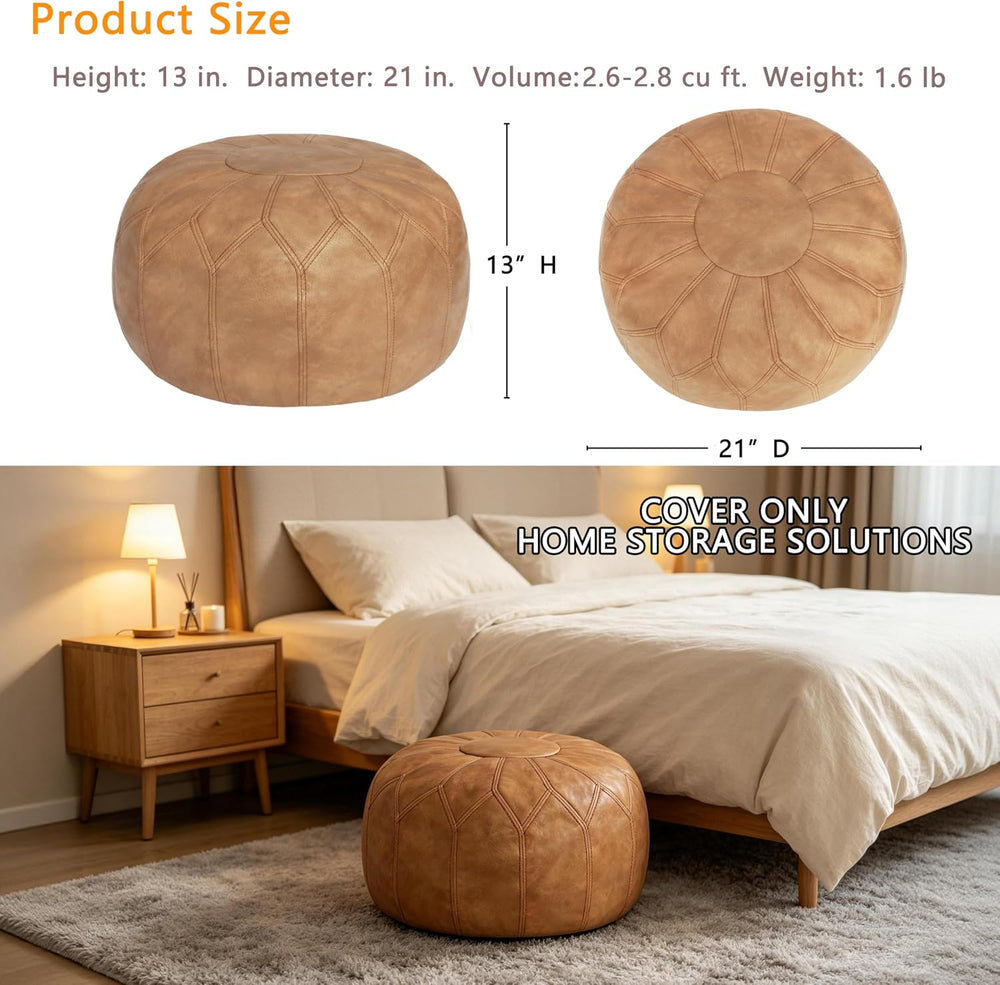 Thgonwid Unstuffed Moroccan Faux Leather Pouf Ottoman Cover with Storage - Bo...