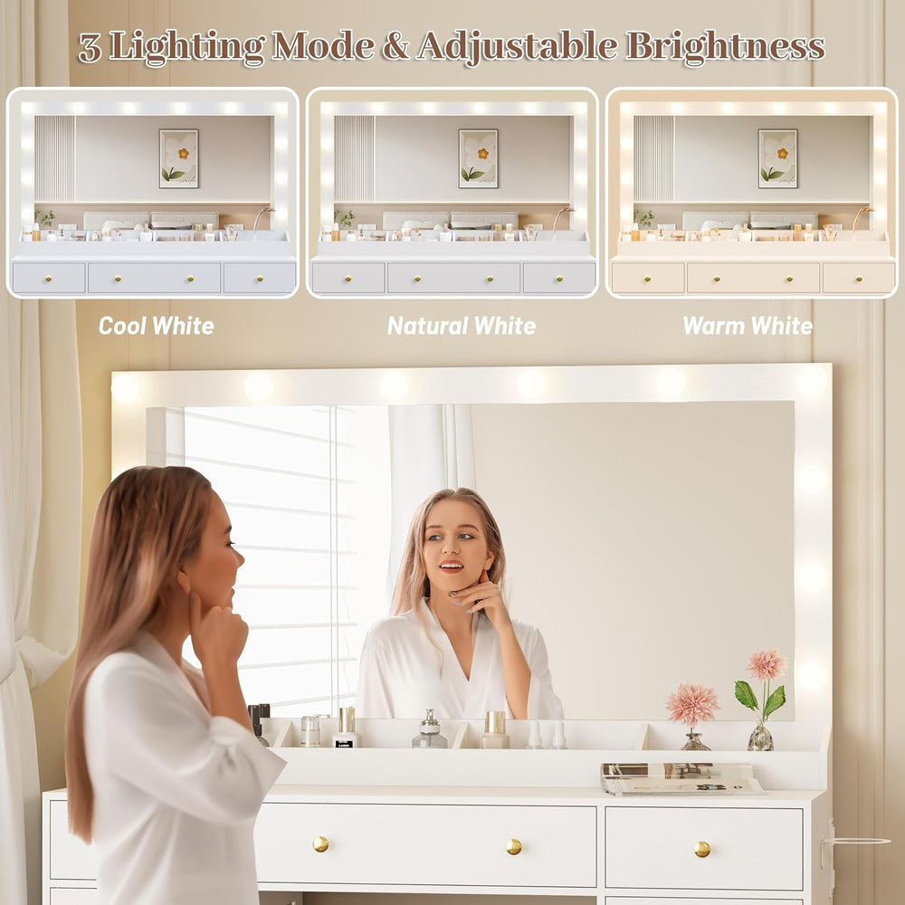 Thacuok Makeup Vanity with Large Mirror and Lights, 47''Wide Dressing...