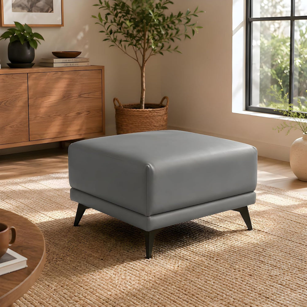 Naomi Home Dora 29.5" Square Ottoman | Synthetic Leather Footstool, Couc...