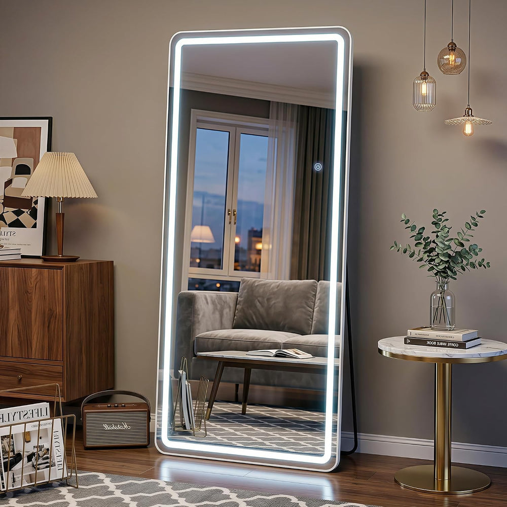 76"x34" Full Length Mirror with LED Lights, Dimmable Lighted Floor ...