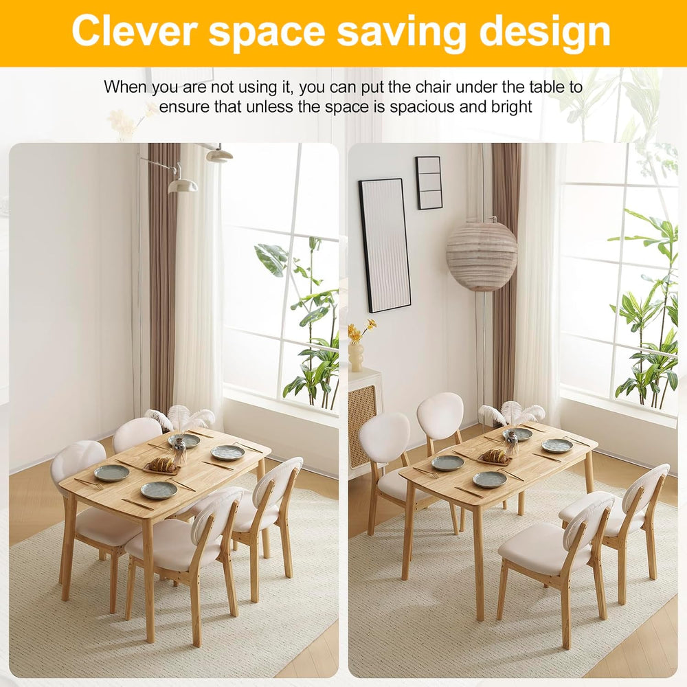 Karl home 5-Piece Dining Table Set for 4, Solid Wood Frame, Nature | Mid-cent...