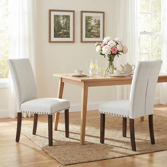 Furniliving Upholstered Dining Chairs Set of 2 - Line Fabric Modern Farmhouse...