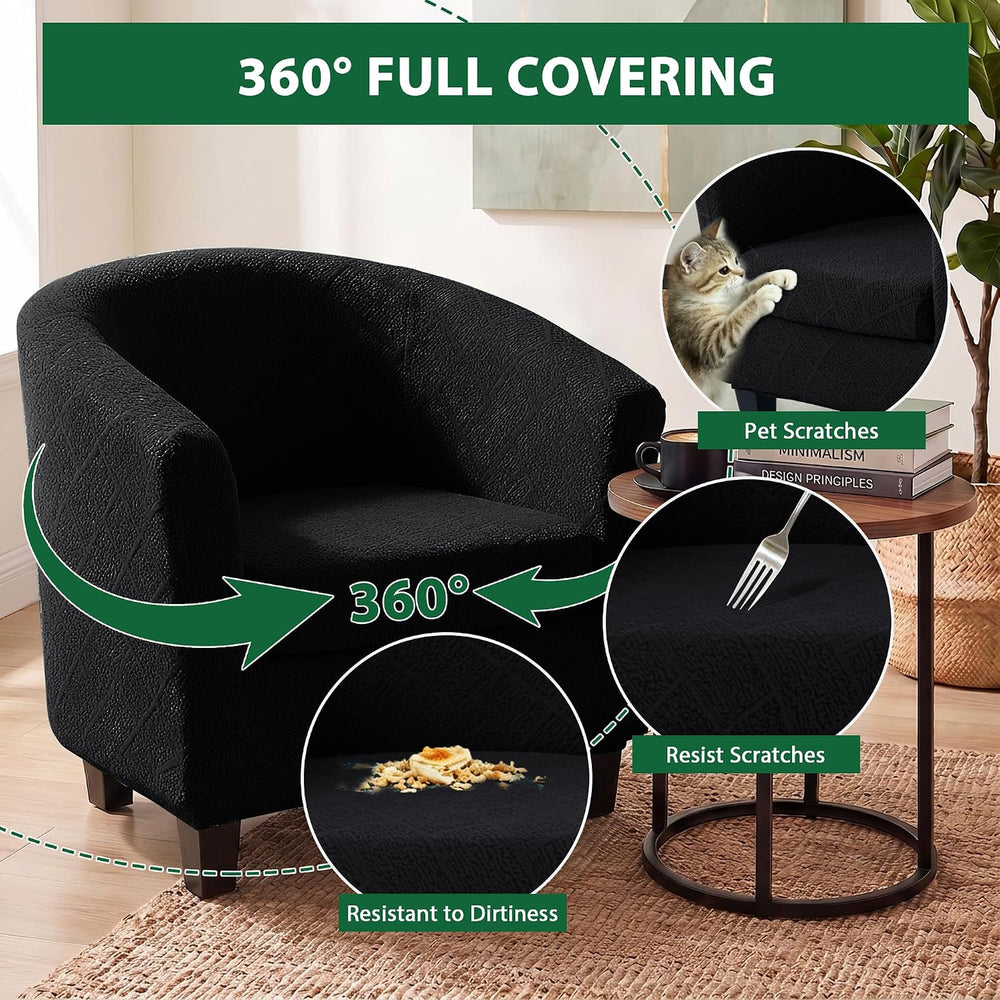 Club Chair Slipcover 2 Piece Barrel Armchair Cover,Black