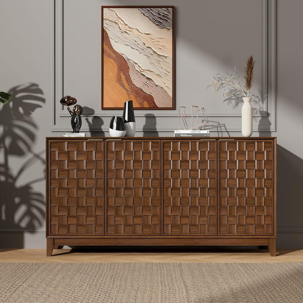 MALOL Fluted Sideboard Buffet Cabinet with Storage, 59" Wood Buffet Tabl...