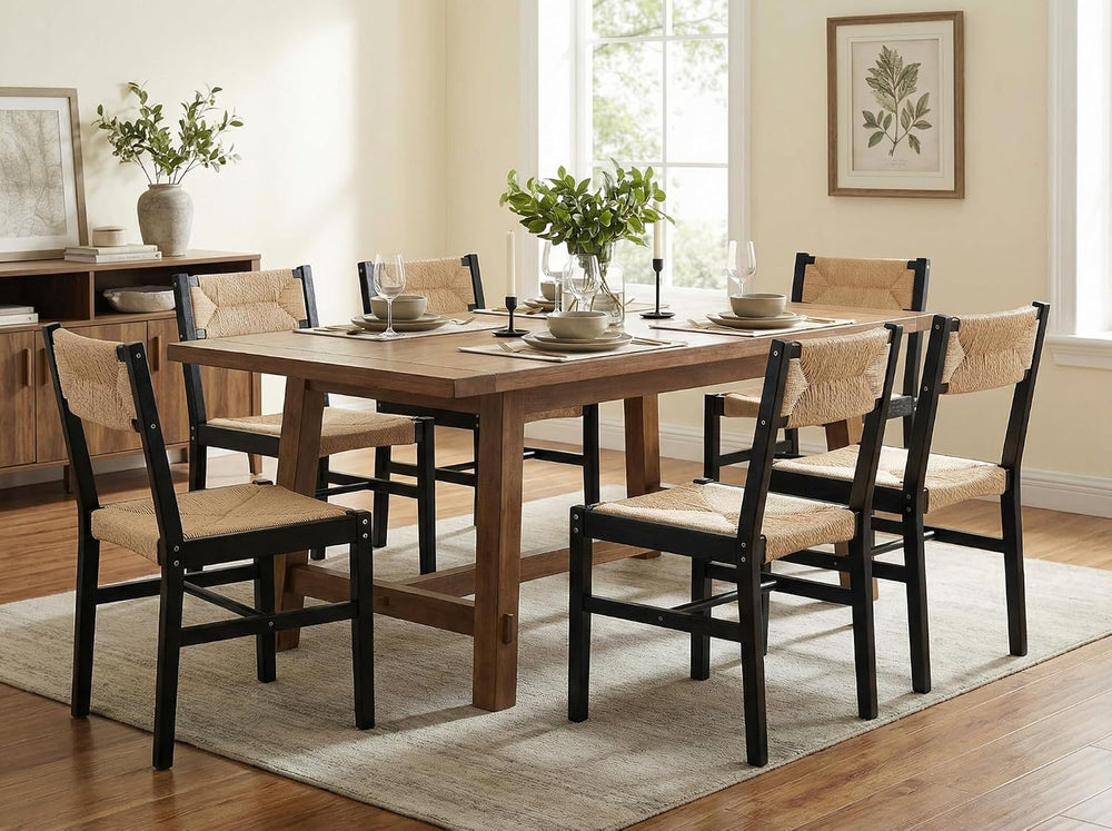 BESTANO Woven Rattan Dining Chairs Set of 4, Farmhouse Wicker Boho Dining Cha...