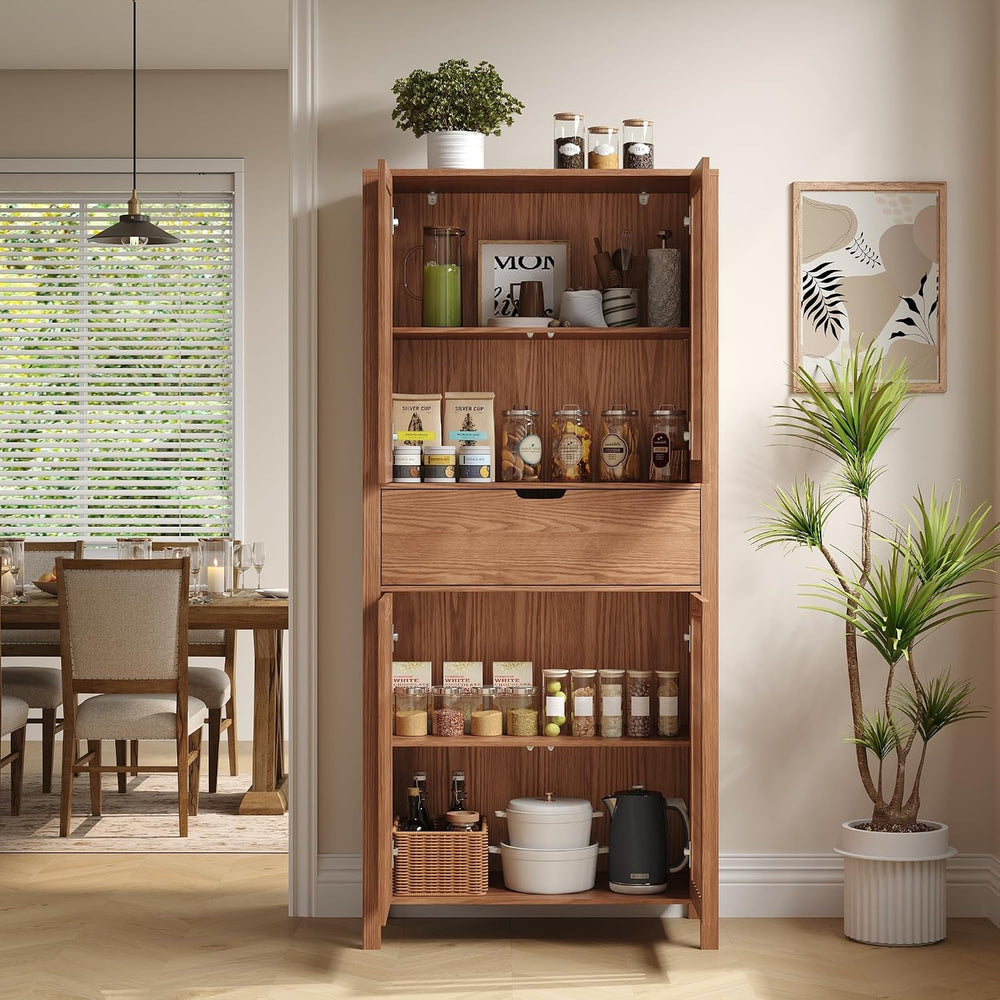BVIUNTWO Farmhouse Wooden Kitchen Pantry Storage Cabinet, Tall Storage Cupboa...