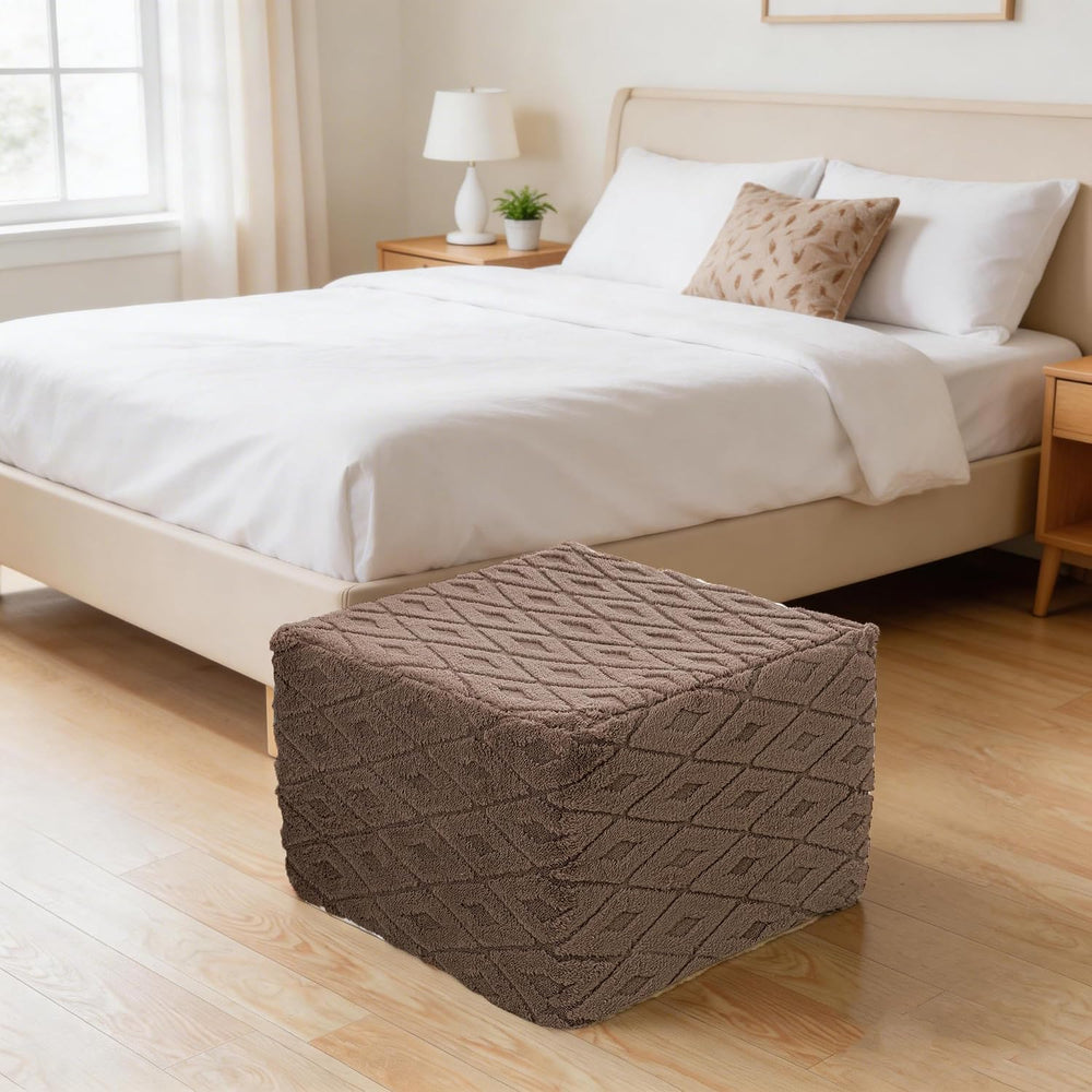 Fluffy Square Ottoman Pouf with All-in-One Foam Filling 20 x 14 Inches Furry ...