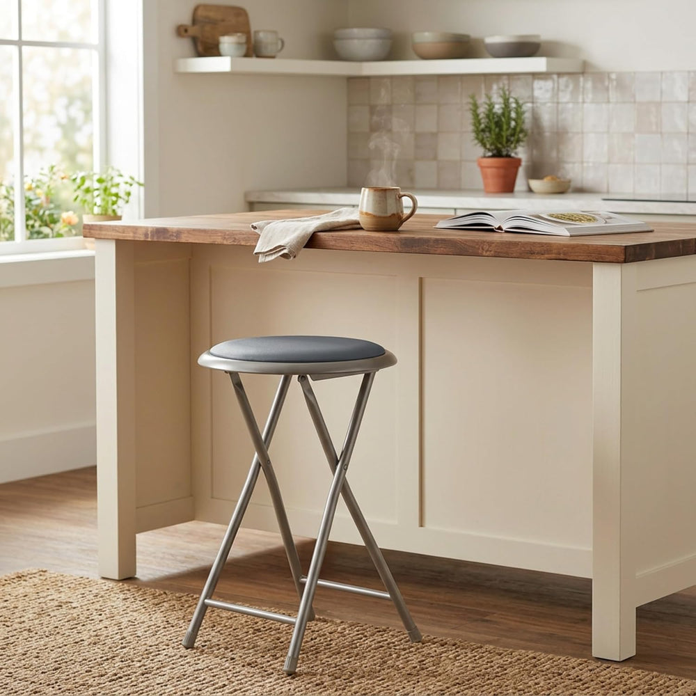 Lavish Home Portable Folding Stool with Backless Seat, Gray, 18 Inch