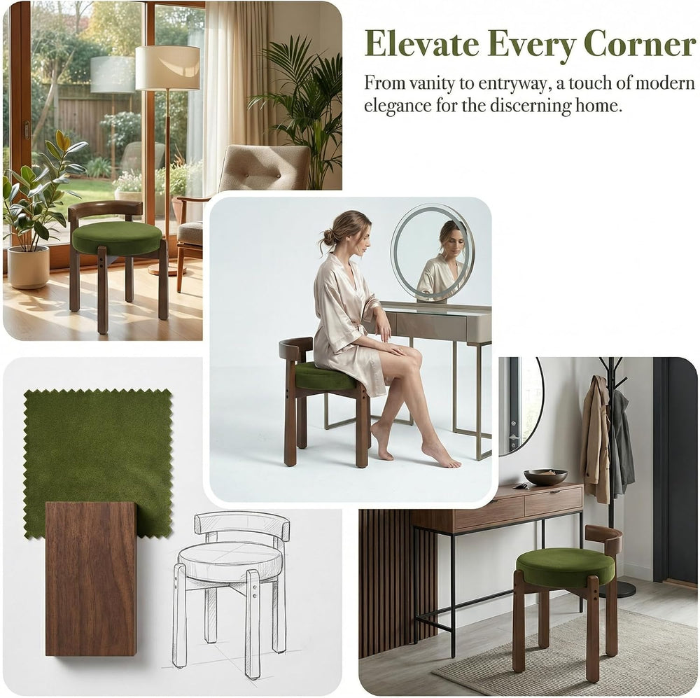 DUOMAY Velvet Vanity Stool with Low Back, Upholstered Round Makeup Stool, Cut...