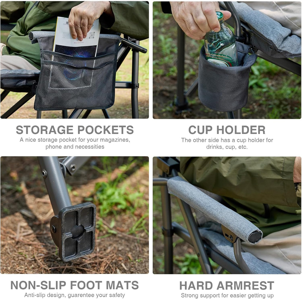 EVER ADVANCED Padded Oversized Folding Camping Chair for Adults, Heavy Duty L...
