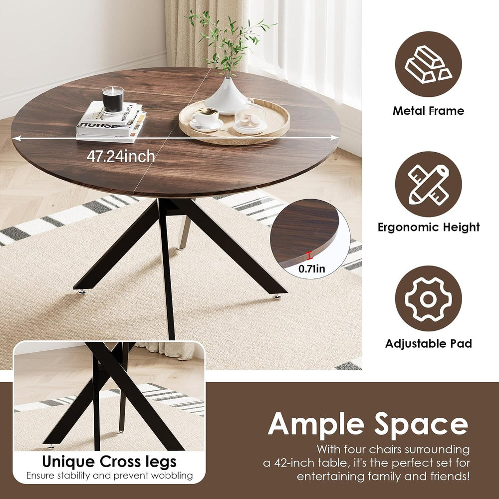 5 Piece Circle Dining Table Set for 6, 47 Inch Wood Dining Table & Black ...