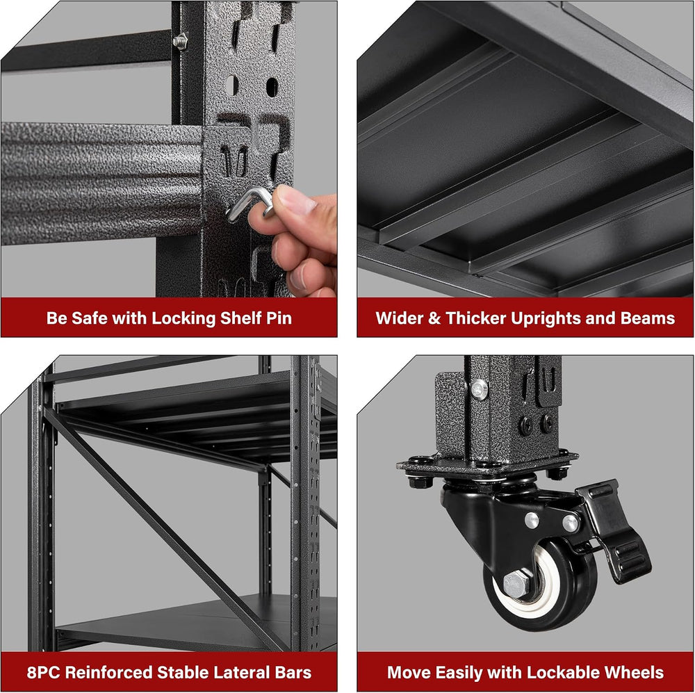 75.6" Tall Storage Shelves with Wheels,Rolling Heavy Duty Garage Shelvin...