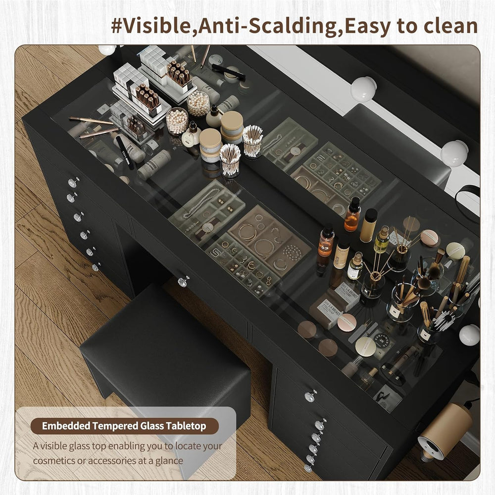 FUSOU Makeup Vanity with Power Outlet & Lighted Mirror, 13 Drawers Vanity...