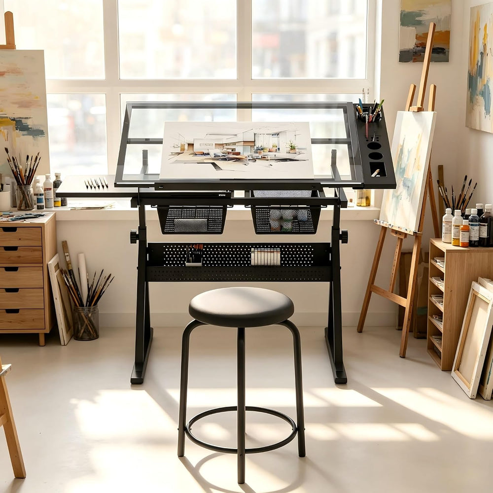 Garvee Drafting Table w/Stool, Height Adjustable Drawing Table | Multifunctio...