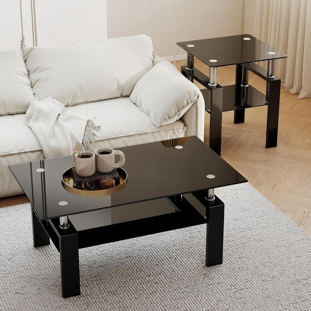 IANIYA Modern Tempered Glass Coffee Table Set - 3 Piece Living Room Table Set...