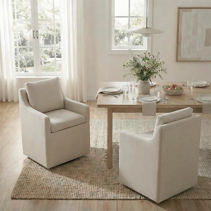 Upholstered Dining Chairs Set of 1, Modern Dining Room Chairs with Casters &a...