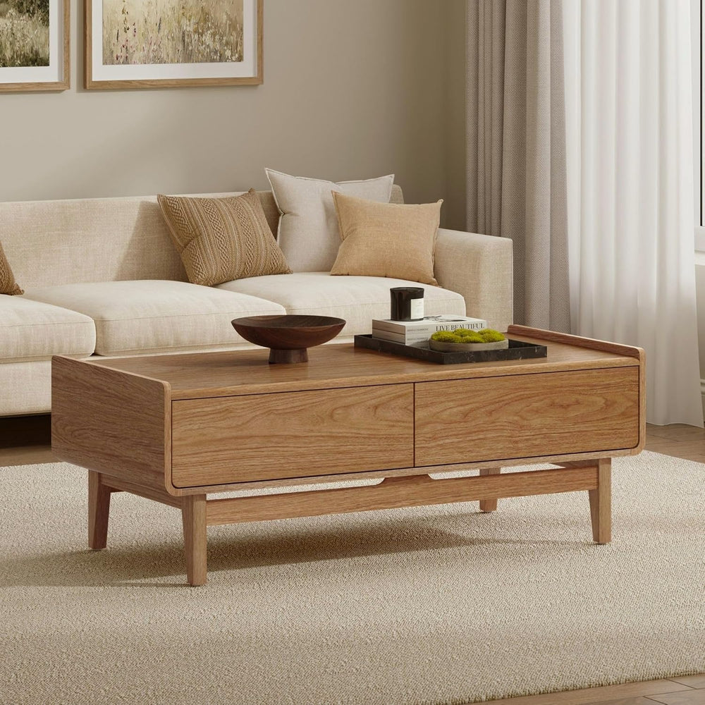 LuxenHome 47" Coffee Table with Storage, Oak Center Table for Living Room