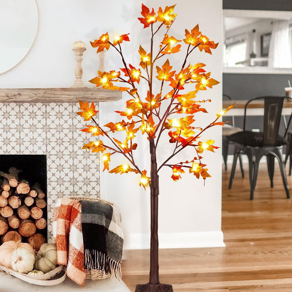 FORUP LED Lighted Maple Tree, 4 FT Lighted Artificial Tree for Thanksgiving H...