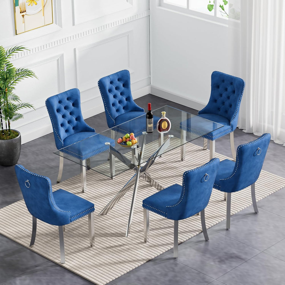 Glass Dining Table Set for 6, Modern Kitchen Table and Chairs Set of 6, 7-Pie...