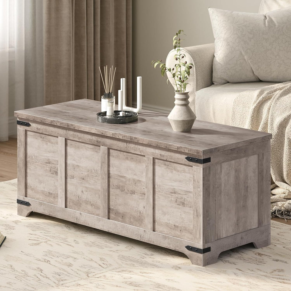MAHANCRIS 47.2" Storage Chest Extra Large, Wooden Storage Bench with 2 S...
