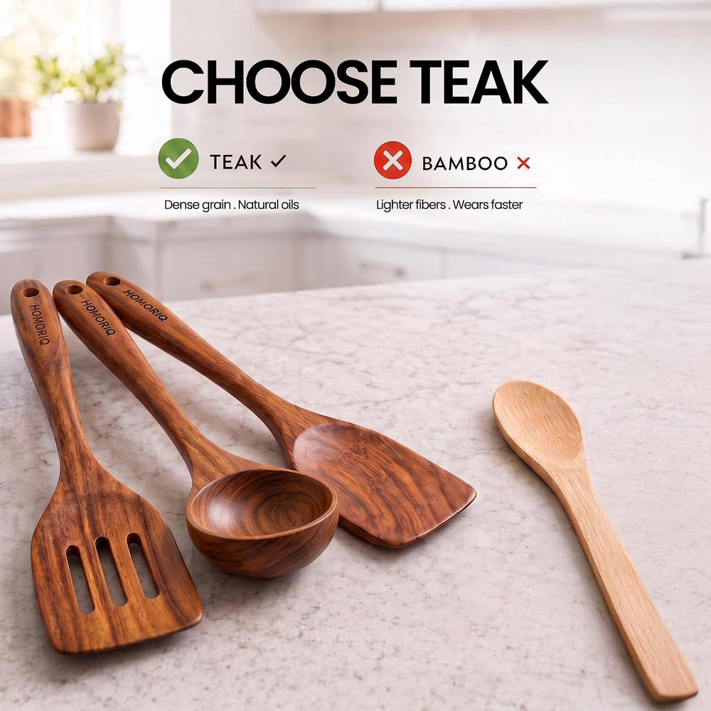 12-Piece Premium Teak Wooden Cooking Utensils Set – Heat-Resistant Spoons &am...