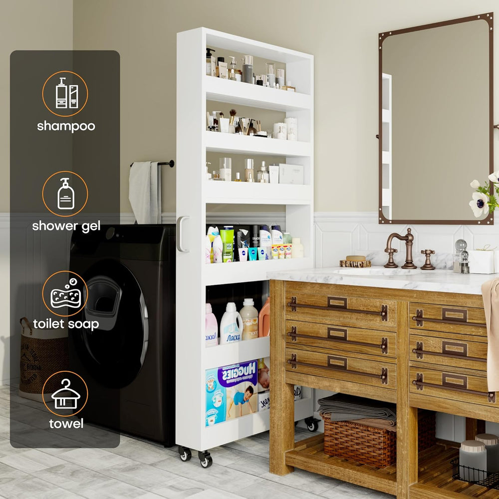 Slim Storage Cart, Lightweight 6 Tier Metal Rolling Utility Kitchen Cart on W...