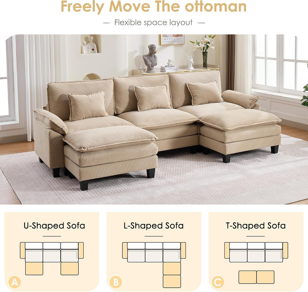 URRED Oversized Modular Sectional Sofa,Solid Khaki:122" U Shaped | Moder...