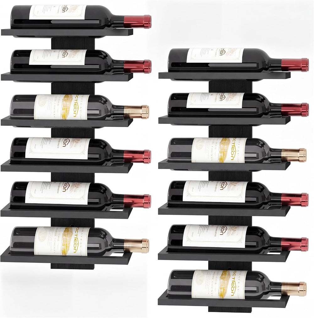 Hoctieon 2-Set 6 Tier Wall Mount Wine Rack, Wall Mounted Wine Bottle Racks fo...