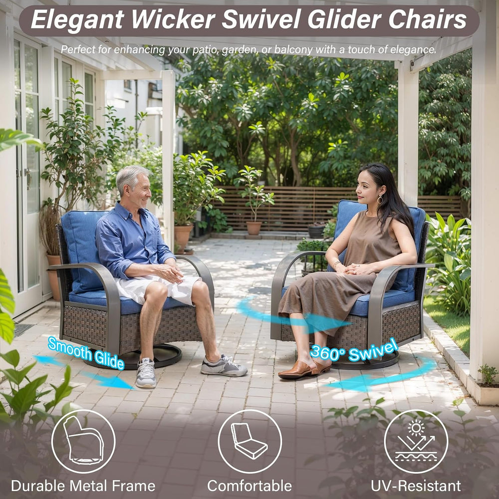 Belord Outdoor Swivel Rocker Patio Chairs Set of 2, 3 Piece Wicker Patio Bist...