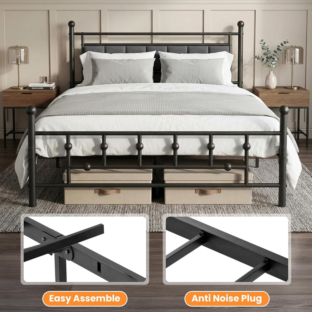 Velvet Upholstered Queen Bed Frame with Headboard