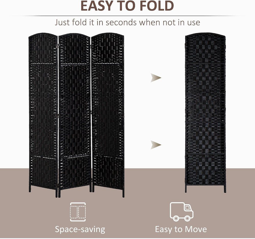 HOMCOM Room Divider 3-Panel, 6FT-Tall Folding Privacy Screen, Black