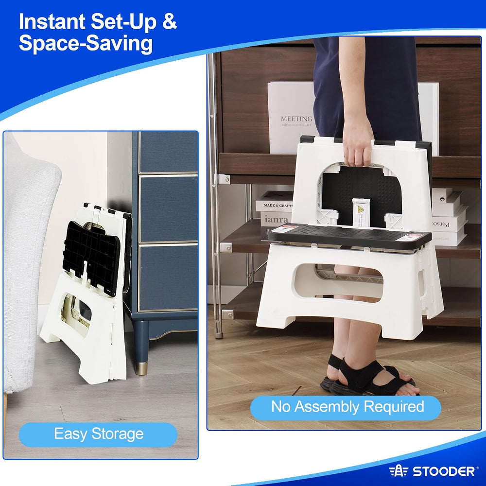 Folding Step Stool, 2-Step 8" 17", Non-Slip, 300lb Capacity | No As...