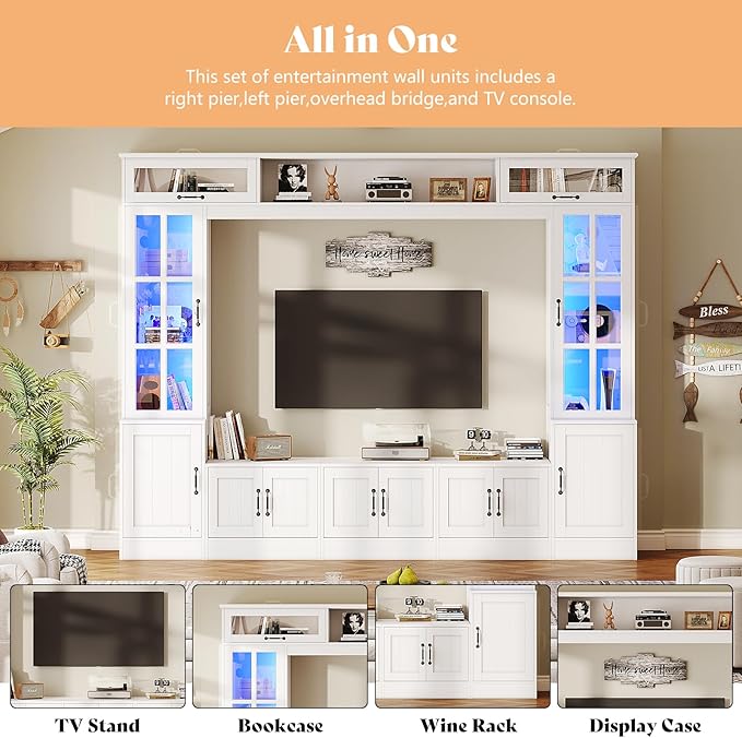 AMERLIFE 98" W Wall Unit TV Stand with Storage for TVs up to 80", M...