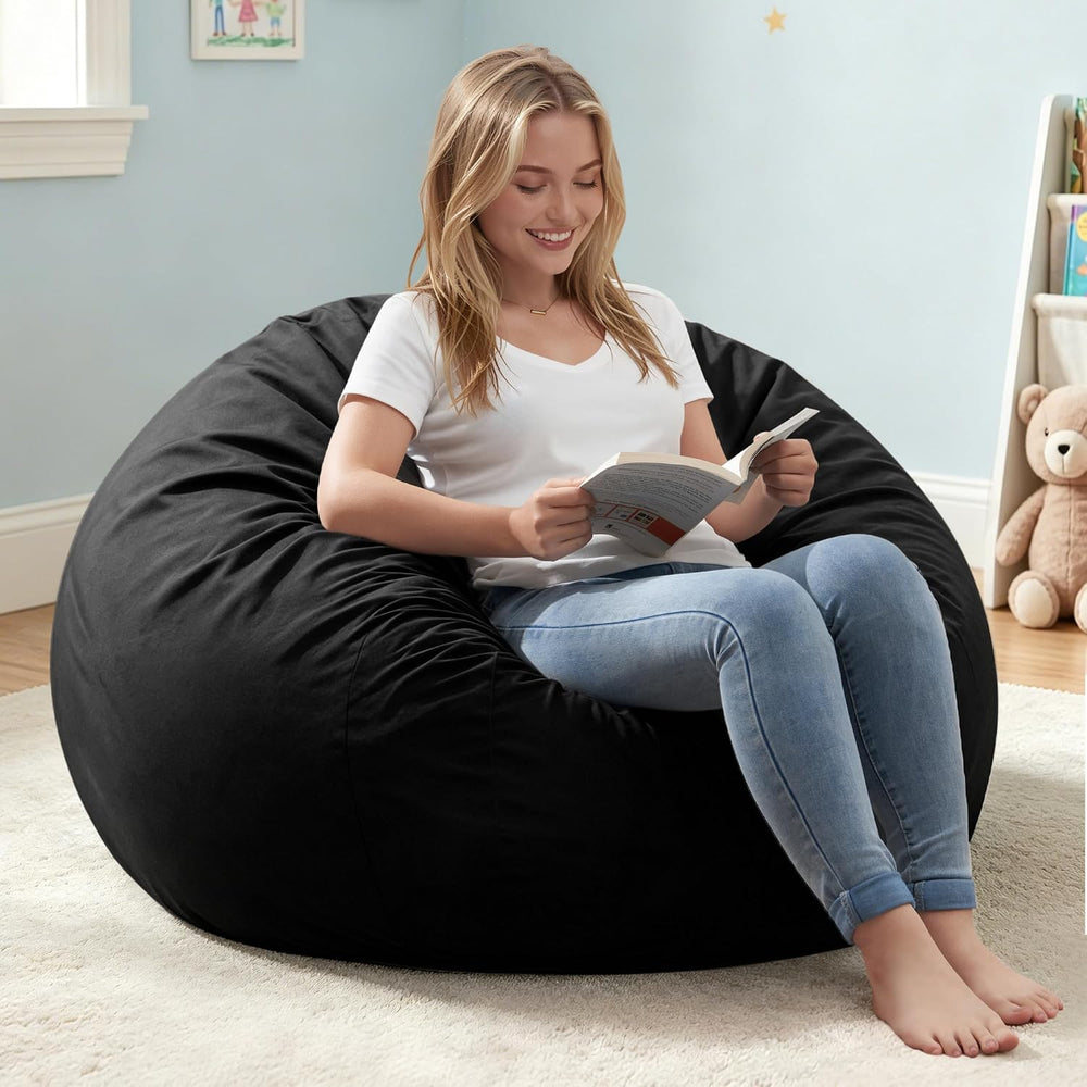ZurNesfure Bean Bag Chair, Teardrop Large Bean Bag with Filling Black, 3FT | ...