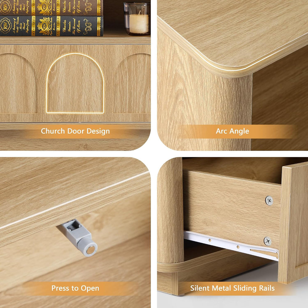 Small Nightstand Set of 2 with Charging Station, Accent Bedside Nightstand wi...