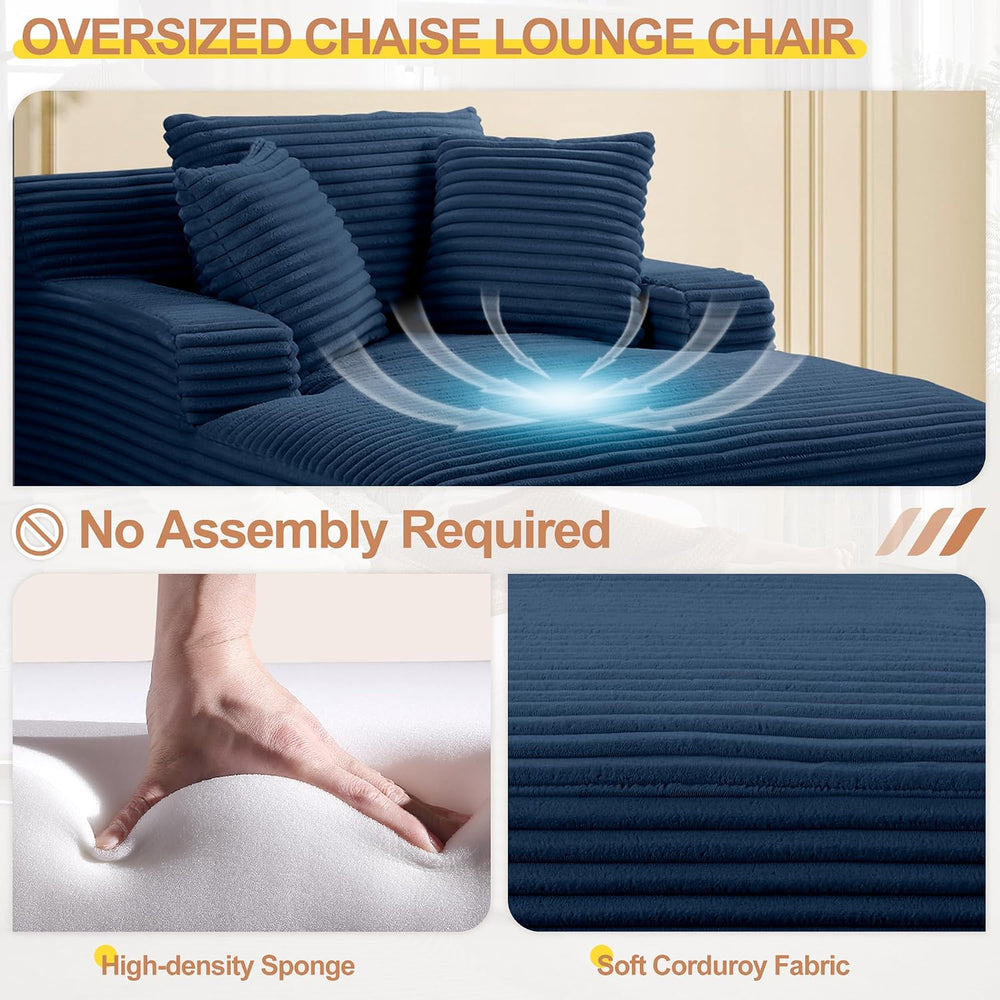 67" Oversized Chaise Lounge Chair Indoor, Corduroy Chaise Lounge Sofa Ch...