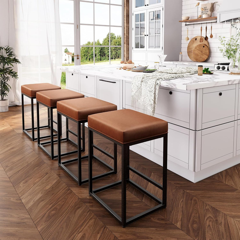 ALPHA HOME 24 Inch Counter Height Bar Stools Set of 3, Brown | Modern Barstoo...