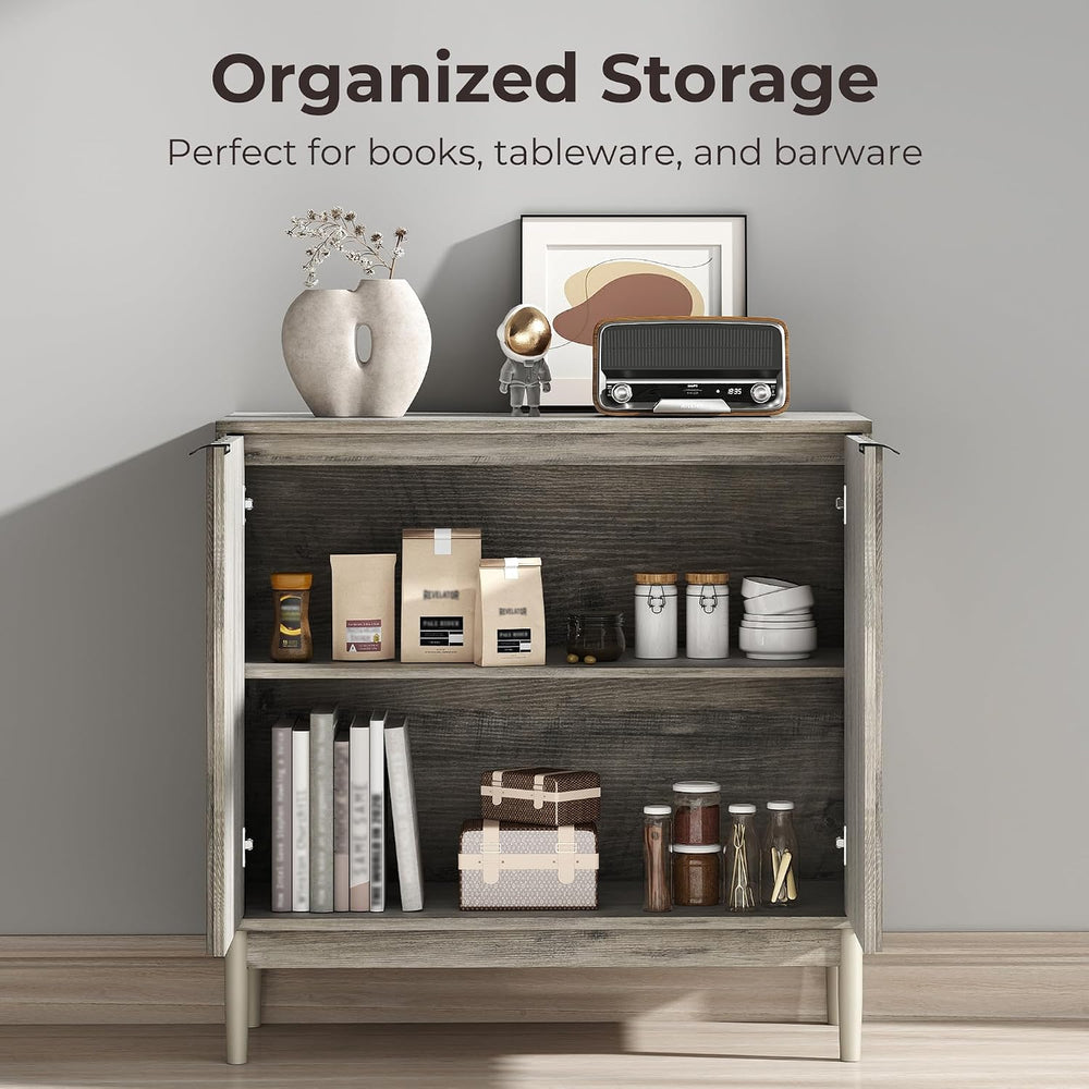 Fluted Buffet Cabinet with Storage, Small Accent Cabinet, Grey