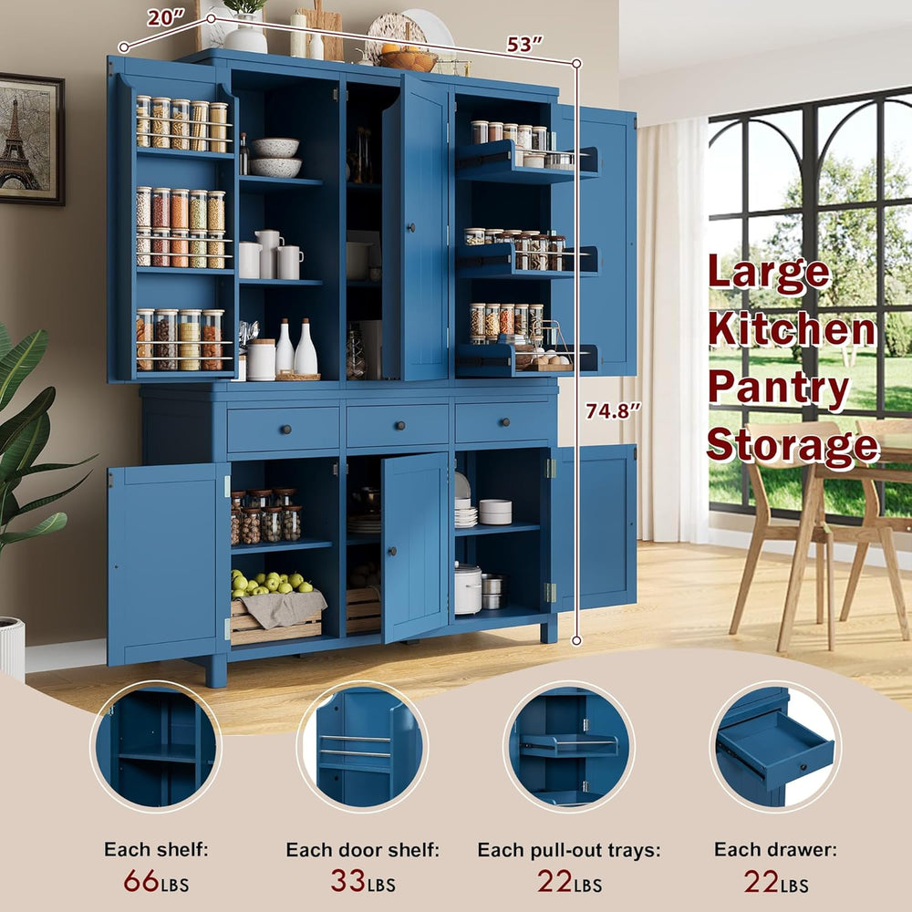 Merax 74.8'' Tall Kitchen Pantry Storage Cabinet with 6 Doors, 3 Draw...